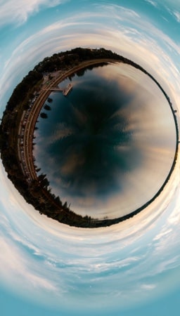 fisheye view of city and sky