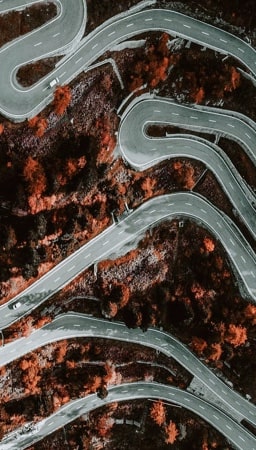 a winding road looked from above